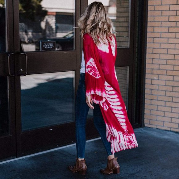 Berry Spellbound Tie-Dye Open-Front Duster Kimono - Picture 5 of 12